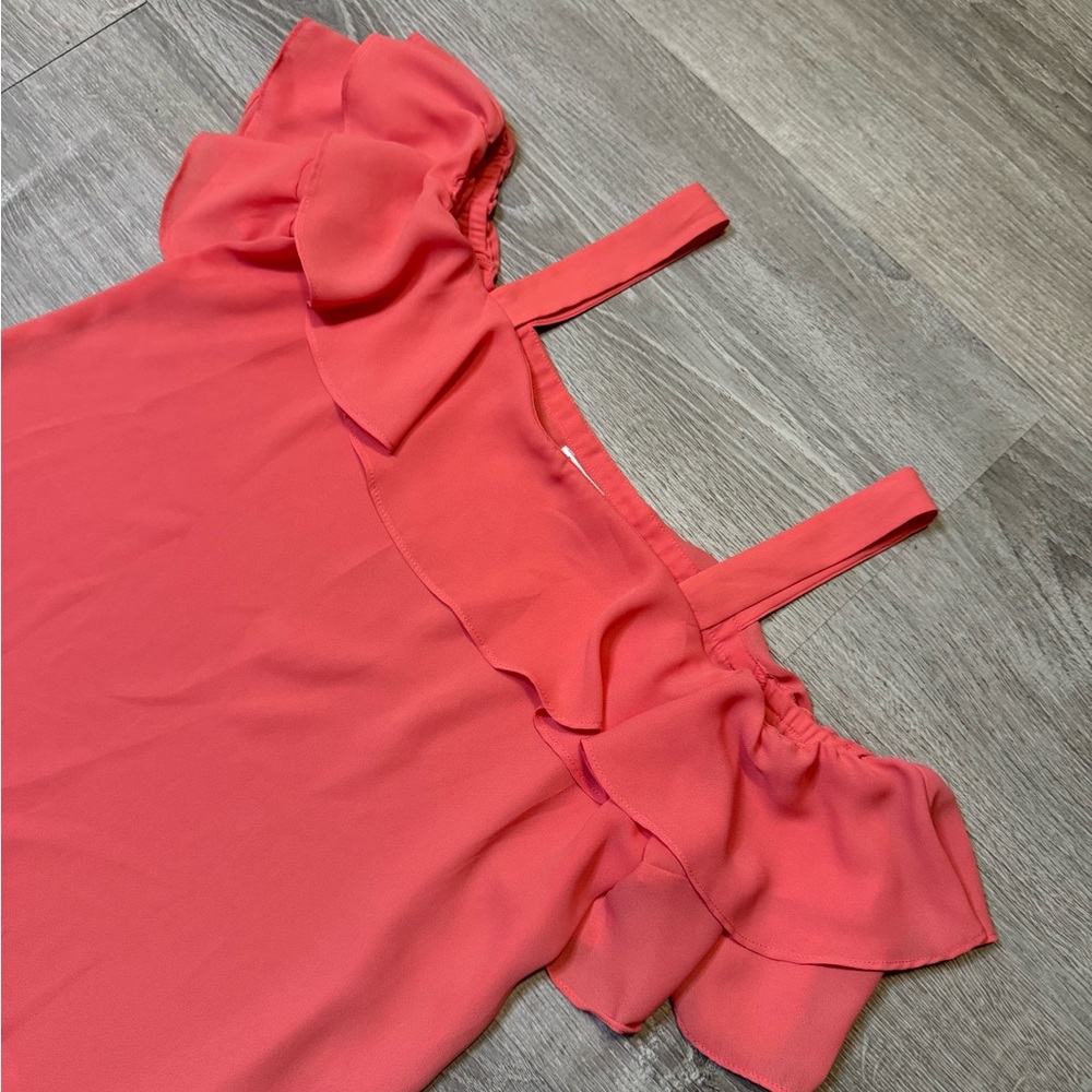 •J.CREW• CORAL RUFFLE BLOUSE - Picture 4 of 6